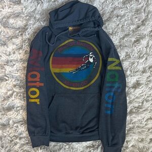 Aviator Nation Charcoal Hoodie with Multicolor Logo Med